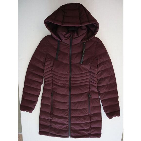 DKNY DL1MPH56 Women Sz S Deep Plum Quilted Water Resistant Hooded Down Coat - Picture 5 of 12